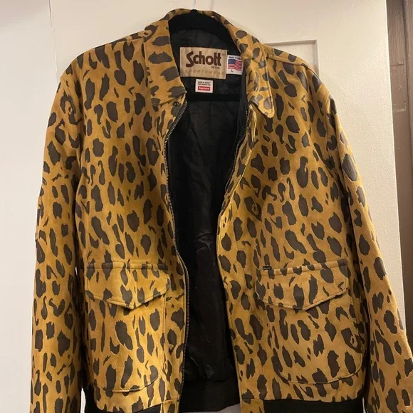 supreme x schott nyc suede leopard print jacket